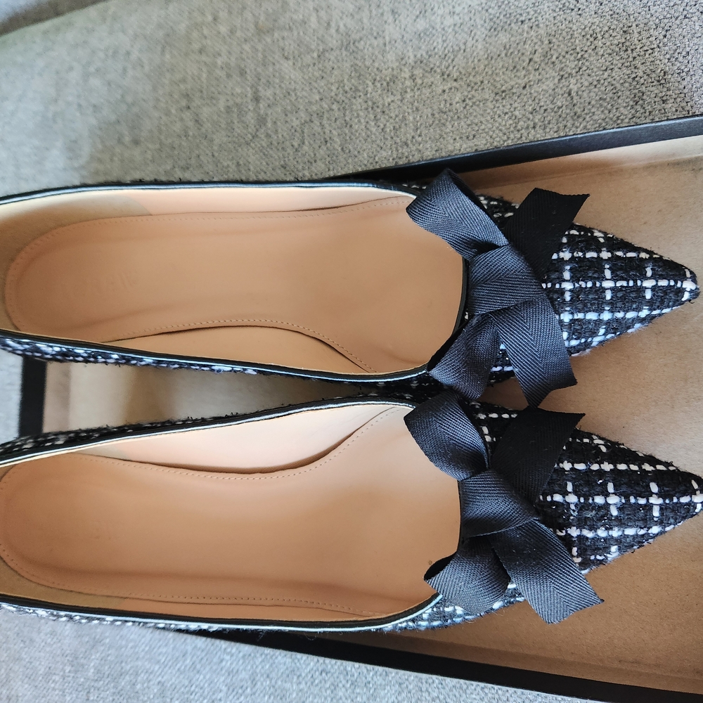 J. Crew Black and White Tweed Flats with Bow